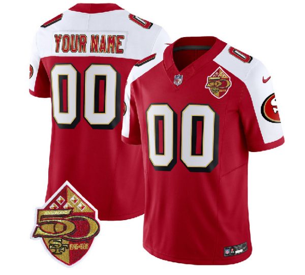 Men San Francisco 49ers Active Player Custom Red/White 2023 F.U.S.E. 50th Patch Throwback Football Stitched Jersey