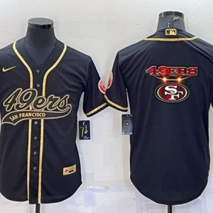 Men San Francisco 49ers Black Gold Team Big Logo With Patch Cool Base Stitched Baseball Jersey