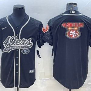 Men San Francisco 49ers Black Reflective Team Big Logo With Patch Cool Base Stitched Baseball Jersey