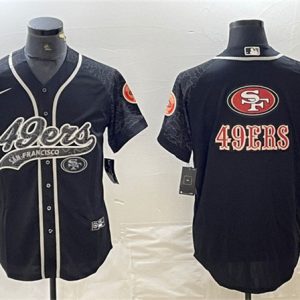 Men San Francisco 49ers Black Reflective Team Big Logo With Patch Cool Base Stitched Baseball Jersey