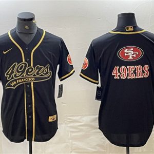 Men San Francisco 49ers Black Team Big Logo With Patch Cool Base Stitched Baseball Jersey