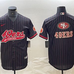 Men San Francisco 49ers Black Team Big Logo With Patch Cool Base Stitched Baseball Jersey