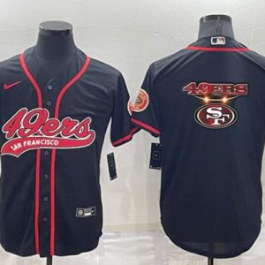 Men San Francisco 49ers Black Team Big Logo With Patch Cool Base Stitched Baseball Jersey