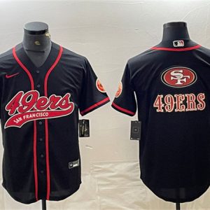 Men San Francisco 49ers Black Team Big Logo With Patch Cool Base Stitched Baseball Jersey