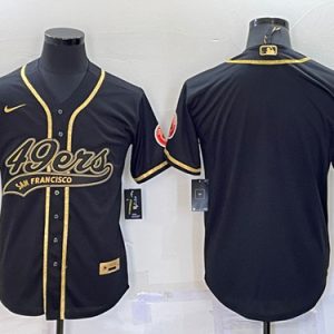 Men San Francisco 49ers Blank Black Gold With Patch Cool Base Stitched Baseball Jersey