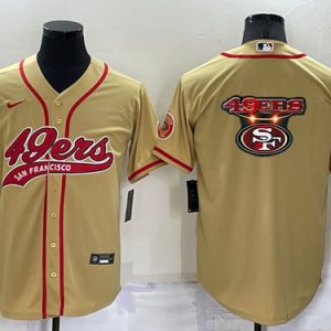 Men San Francisco 49ers Gold Team Big Logo With Patch Cool Base Stitched Baseball Jersey