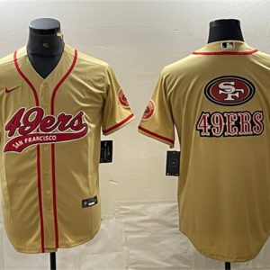 Men San Francisco 49ers Gold Team Big Logo With Patch Cool Base Stitched Baseball Jersey