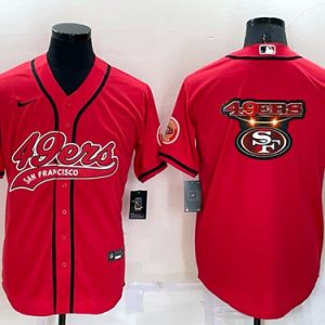 Men San Francisco 49ers Red Team Big Logo With Patch Cool Base Stitched Baseball Jersey