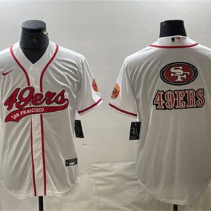 Men San Francisco 49ers White Team Big Logo With Patch Cool Base Stitched Baseball Jersey