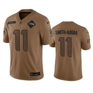 Men Seattle Seahawks #11 Jaxon Smith-Njigba 2023 Brown Salute To Service Limited Football Stitched Jersey