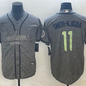 Men Seattle Seahawks #11 Jaxon Smith-Njigba Gray With Patch Cool Base Stitched Baseball Jersey