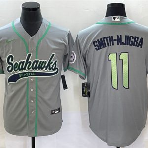 Men Seattle Seahawks #11 Jaxon Smith-Njigba Gray With Patch Cool Base Stitched Baseball Jersey