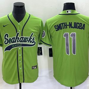 Men Seattle Seahawks #11 Jaxon Smith-Njigba Green With Patch Cool Base Stitched Baseball Jersey