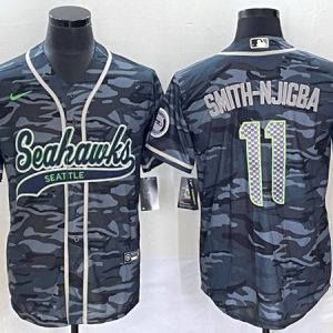 Men Seattle Seahawks #11 Jaxon Smith-Njigba Grey With Patch Cool Base Stitched Baseball Jersey