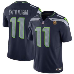 Men Seattle Seahawks #11 Jaxon Smith-Njigba Navy 2023 F.U.S.E. With John Madden Patch Vapor Limited Football Stitched Jersey