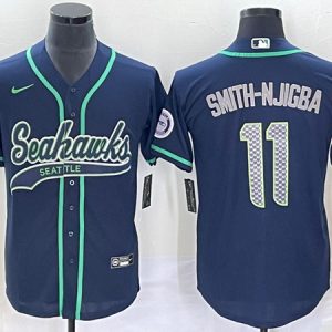 Men Seattle Seahawks #11 Jaxon Smith-Njigba Navy With Patch Cool Base Stitched Baseball Jersey