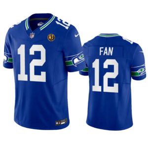 Men Seattle Seahawks #12 Fan Royal 2023 F.U.S.E. Throwback With John Madden Patch Vapor Limited Football Stitched Jersey