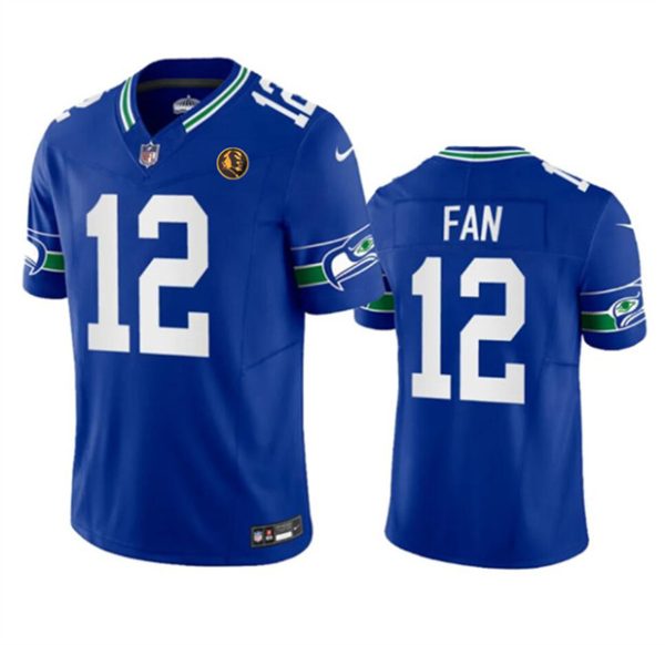 Men Seattle Seahawks #12 Fan Royal 2023 F.U.S.E. Throwback With John Madden Patch Vapor Limited Football Stitched Jersey