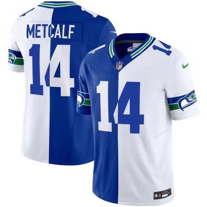 Men Seattle Seahawks #14 D.K. Metcalf Royal/White Split 2023 F.U.S.E. Throwback Vapor Limited Stitched Football Jersey