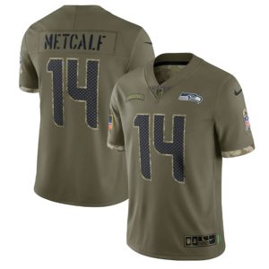 Men Seattle Seahawks #14 DK Metcalf 2022 Olive Salute To Service Limited Stitched Jersey