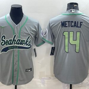 Men Seattle Seahawks #14 DK Metcalf Gray With Patch Cool Base Stitched Baseball Jersey