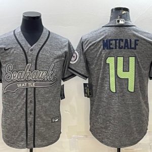 Men Seattle Seahawks #14 DK Metcalf Gray With Patch Cool Base Stitched Baseball Jersey