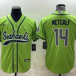 Men Seattle Seahawks #14 DK Metcalf Green With Patch Cool Base Stitched Baseball Jersey