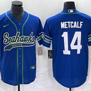 Men Seattle Seahawks #14 DK Metcalf Royal Throwback Cool Base Stitched Baseball Jersey