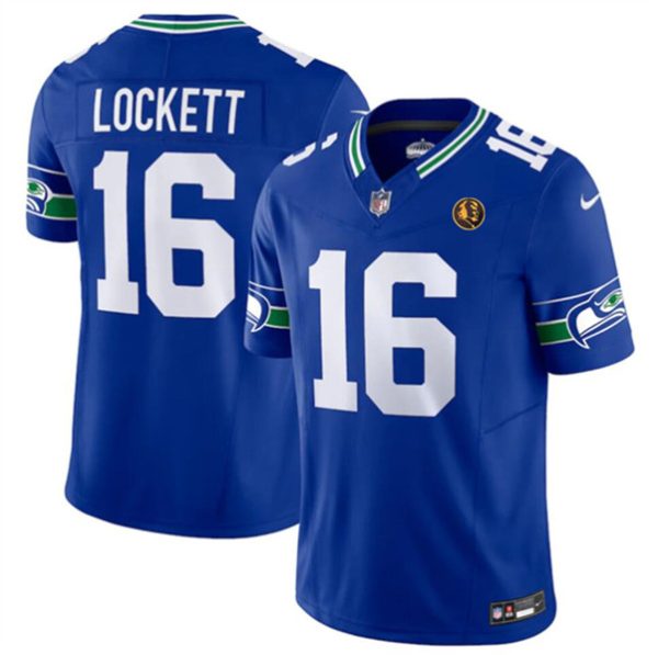 Men Seattle Seahawks #16 Tyler Lockett Royal 2023 F.U.S.E. Throwback With John Madden Patch Vapor Limited Football Stitched Jersey