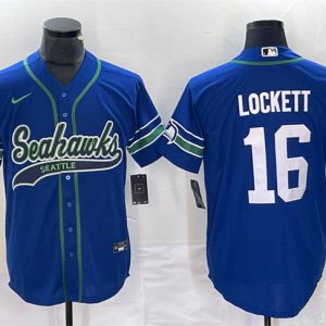 Men Seattle Seahawks #16 Tyler Lockett Royal Throwback Cool Base Stitched Baseball Jersey