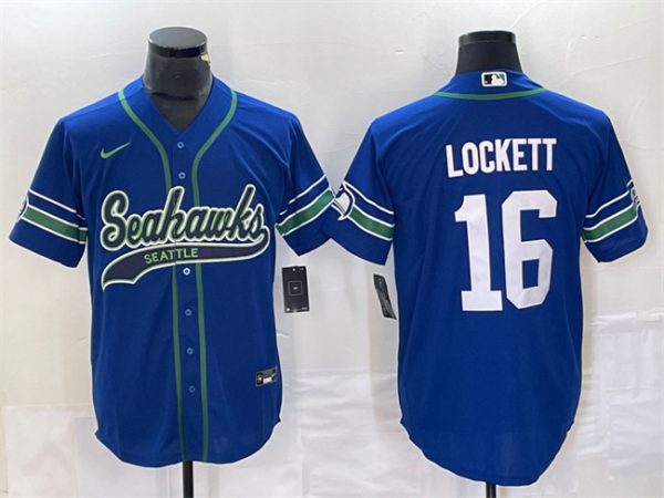 Men Seattle Seahawks #16 Tyler Lockett Royal Throwback Cool Base Stitched Baseball Jersey