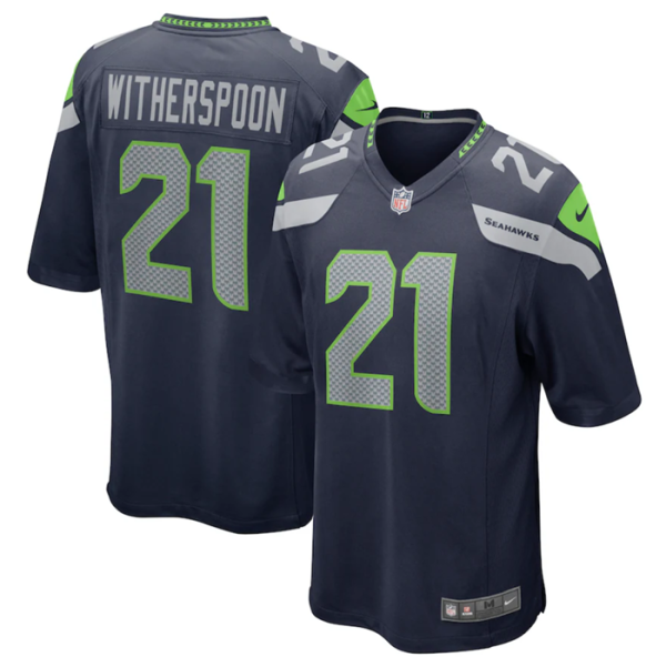 Men Seattle Seahawks #21 Devon Witherspoon Navy Stitched Game Jersey