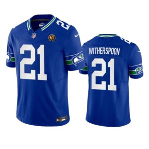 Men Seattle Seahawks #21 Devon Witherspoon Royal 2023 F.U.S.E. Throwback With John Madden Patch Vapor Limited Football Stitched Jersey