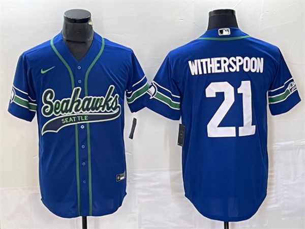 Men Seattle Seahawks #21 Devon Witherspoon Royal Throwback Cool Base Stitched Baseball Jersey