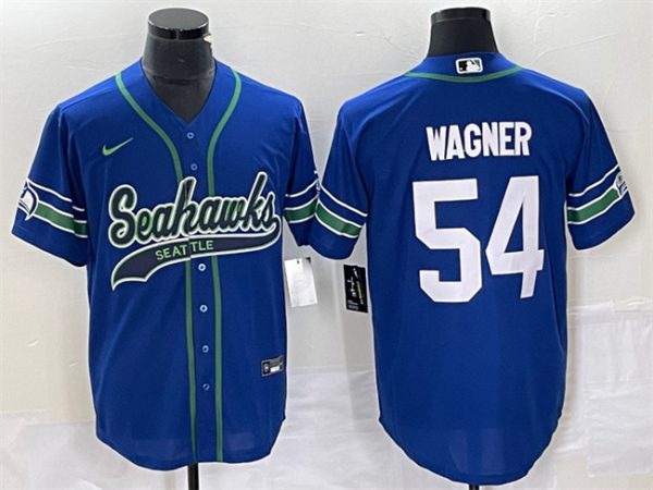 Men Seattle Seahawks #54 Bobby Wagner Royal Throwback Cool Base Stitched Baseball Jersey