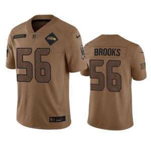 Men Seattle Seahawks #56 Jordyn Brooks 2023 Brown Salute To Service Limited Football Stitched Jersey