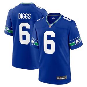 Men Seattle Seahawks #6 Quandre Diggs Royal Throwback Stitched Game Jersey