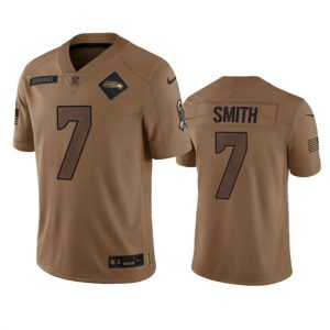 Men Seattle Seahawks #7 Geno Smith 2023 Brown Salute To Service Limited Football Stitched Jersey