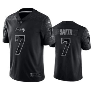 Men Seattle Seahawks #7 Geno Smith Black Reflective Stitched Jersey