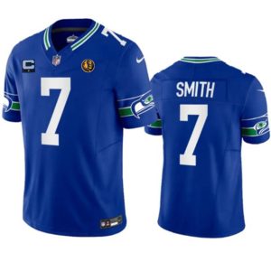 Men Seattle Seahawks #7 Geno Smith Blue 2023 F.U.S.E. Throwback With 1-star C Patch And John Madden Patch Vapor Limited Football Stitched Jersey