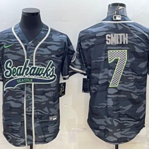 Men Seattle Seahawks #7 Geno Smith Gray Camo With Patch Cool Base Stitched Baseball Jersey