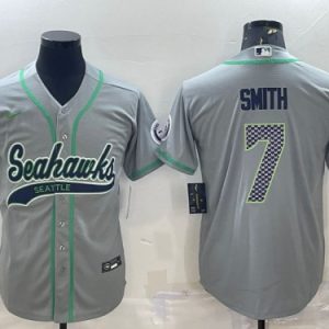 Men Seattle Seahawks #7 Geno Smith Gray With Patch Cool Base Stitched Baseball Jersey