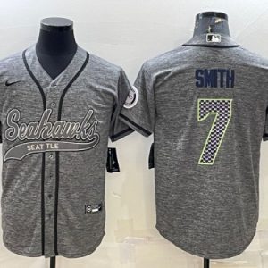 Men Seattle Seahawks #7 Geno Smith Gray With Patch Cool Base Stitched Baseball Jersey