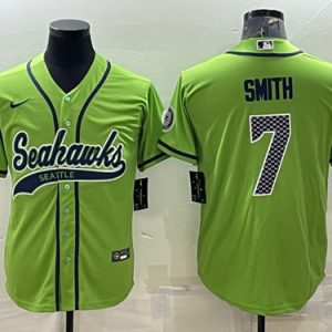 Men Seattle Seahawks #7 Geno Smith Green With Patch Cool Base Stitched Baseball Jersey