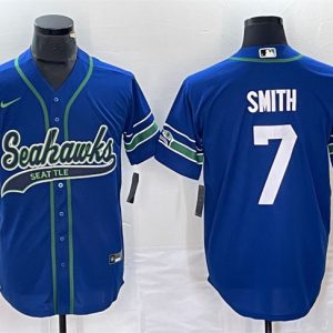 Men Seattle Seahawks #7 Geno Smith Royal Throwback Cool Base Stitched Baseball Jersey