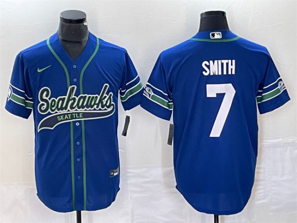 Men Seattle Seahawks #7 Geno Smith Royal Throwback Cool Base Stitched Baseball Jersey