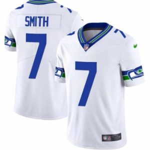 Men Seattle Seahawks #7 Geno Smith White Throwback Vapor Stitched Football Jersey