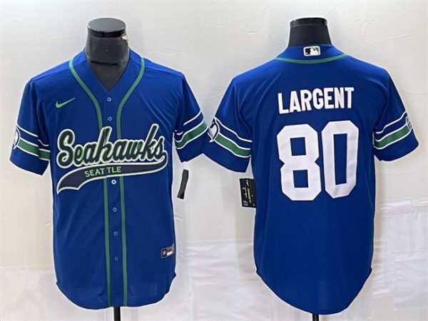 Men Seattle Seahawks #80 Steve Largent Royal Throwback Cool Base Stitched Baseball Jersey