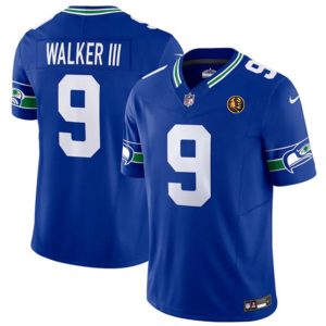 Men Seattle Seahawks #9 Kenneth Walker III Royal 2023 F.U.S.E. Throwback With John Madden Patch Vapor Limited Football Stitched Jersey