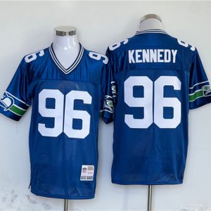 Men Seattle Seahawks #96 Cortez Kennedy Blue Throwback Football Stitched Jersey